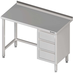 Stół przyścienny z blokiem trzech szuflad (P),bez półki 800-1900x600x850 mm